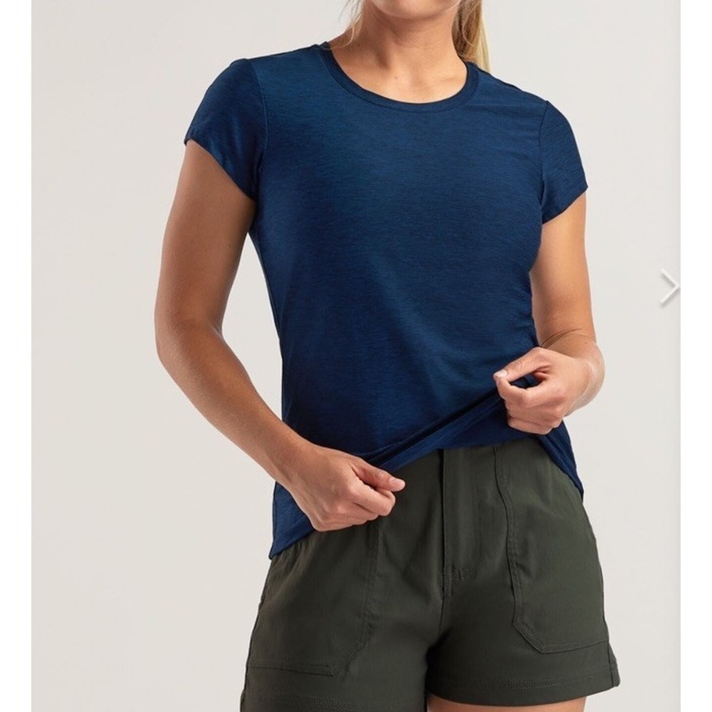Title Nine Matahari Top Women's Small Navy Cap Sleeve Hiking Active Tee Shirt